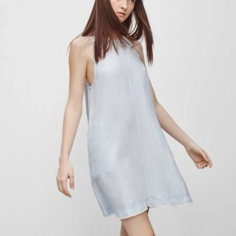 Aritzia Wilfred Trompette Sleeveless Linen Blend Shift Dress Sky Blue Size XS
